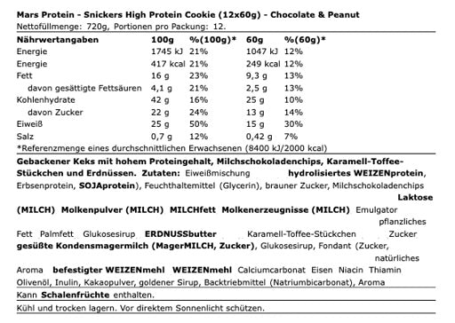 Snickers High Protein Cookie 12x60g