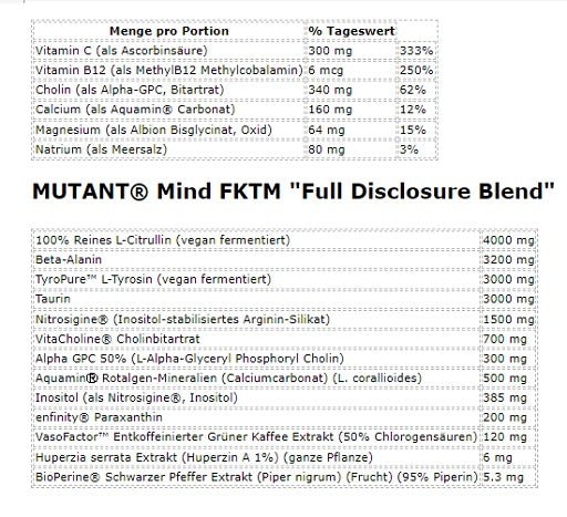 Mutant Mind FK Epic Nootropic Pre-Workout 460g